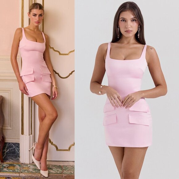 House of CB Cosette Mini Dress Rose Shadow Satin Sleeveless Size L - Picture 2 of 11